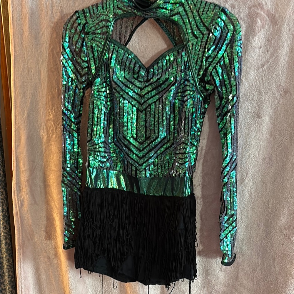 Emerald & Black Sequin Long Sleeve Dance costume